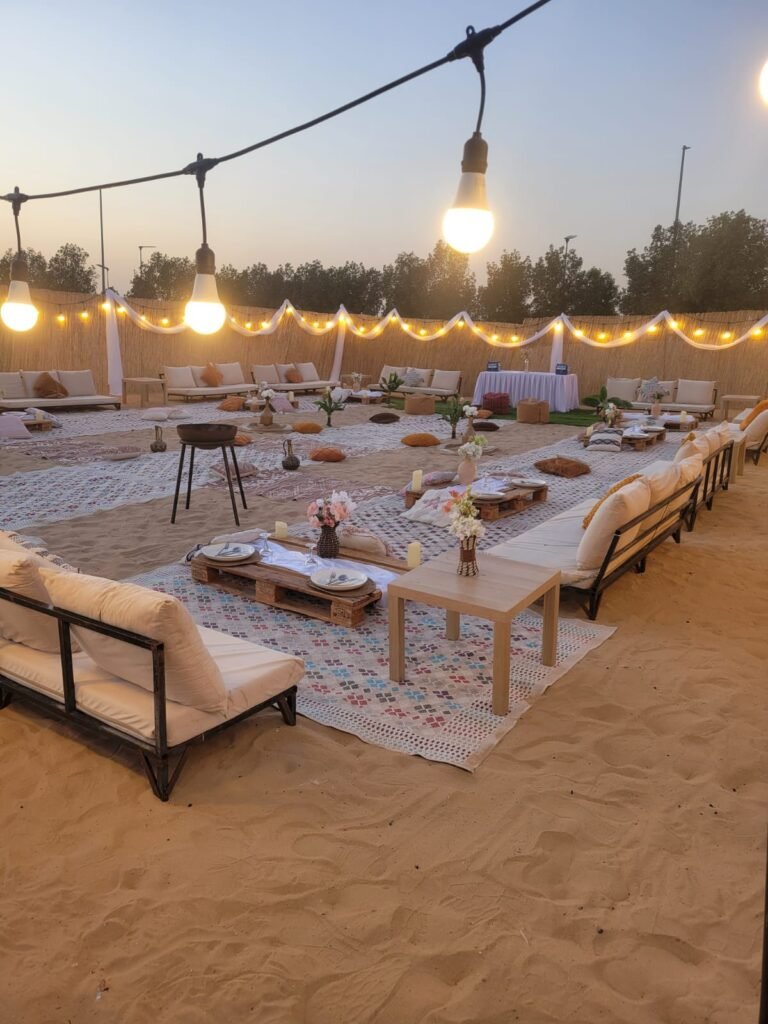 Camp beverages counter at night
